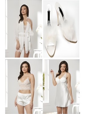 Saten - Şifon Dörtlü Çeyiz Seti - 7005 Yeni Model