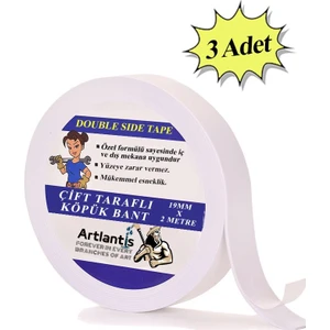 Çift Taraflı Bant Köpük Bant 19MM x 2mt 3 Adet Çerçeve Tablo Halı Yapıştırma Bandı Iç ve Dış Mekan Süper Güçlü Köpük Bant