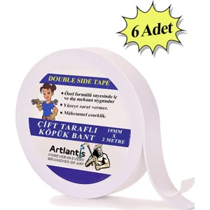Çift Taraflı Bant Köpük Bant 19MM x 2mt 6 Adet Çerçeve Tablo Halı Yapıştırma Bandı Iç ve Dış Mekan Süper Güçlü Köpük Bant