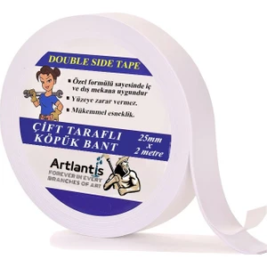 Çift Taraflı Bant Köpük Bant 25MM x 2mt 1 Adet Çerçeve Tablo Halı Yapıştırma Bandı Iç ve Dış Mekan Süper Güçlü Köpük Bant