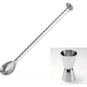 Adin Tasarım Tokmaklı Bar Kaşığı + Jigger 2/4 cl Kokteyl Ölçeği Bartender  Bar Seti  Kokteyl Karıştırma Kaşığı