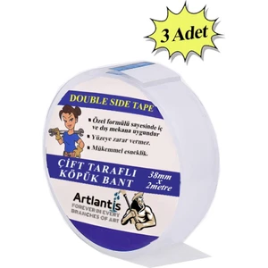 Çift Taraflı Bant Köpük Bant 38MM x 2mt 3 Adet Çerçeve Tablo Halı Yapıştırma Bandı Iç ve Dış Mekan Süper Güçlü Köpük Bant