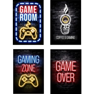 Minik Mucizeler Ahsap Poster 4'lü Set Gaming Zone Game Over Coffee & Gaming Game Room
