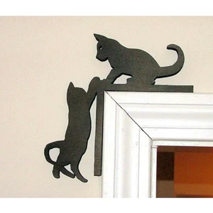 Kapı Köşeliği Kedi Lazer Kesim Ahşap Duvar Süsü - Duvar Dekoru