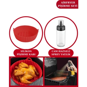 Onikiden Silicolife Airfryer Silikon Pişirme Kabı ve Sprey Cam Yağlık 245CC - Tüm Hava Fritözleriyle Uyumlu