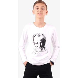 Atatürk Baskılı Uzun Kollu Tişört 9-14 Yaş, Beyaz
