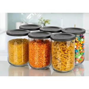 Duo Saklama Kabı 6 Lı - Cam Kavanoz Erzak Saklama Kabı Seti Takımı Gri 1000 Ml.