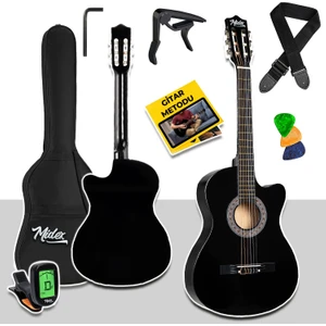 Midex CG-39XBK Siyah Klasik Gitar 4/4 Kesik Kasa Sap Ayarlı (Çanta Tuner Askı Capo Pena Metod)