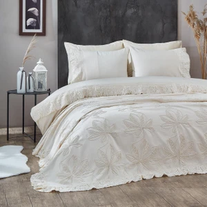 Nazik Home Manolya Dantelli Çift Kişilik 7 Parça Nevresim + Pike Set