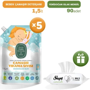 Eyüp Sabri Tuncer Bebek Çamaşır Deterjanı 1500 ml x 5, + Islak Mendil