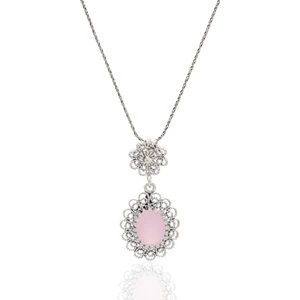 Midyat Nurtaş Gümüş Pembe Kuvars Taşlı Elips Model Oksitli Telkari Gümüş Kolye 201021960