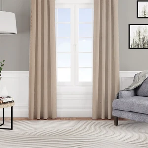 Kadife Dokulu Fon Perde Pilesiz Tek Kanat Bej