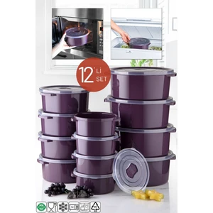 Nandy Home Mikrodalga ve Difrizde Kullanılabilen Saklama Kabı Seti Yuvarlak 12'li Mürdüm