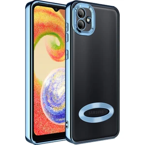 Samsung Galaxy A03 Kılıf Logo Gösteren Kamera Korumalı Silikon Mavi