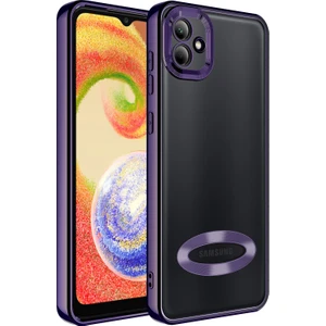 Samsung Galaxy A03 Kılıf Logo Gösteren Kamera Korumalı Silikon Derin Mor
