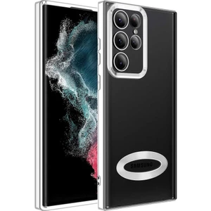 Galaxy S22 Ultra Kılıf Logo Gösteren Kamera Korumalı Silikon Gümüş