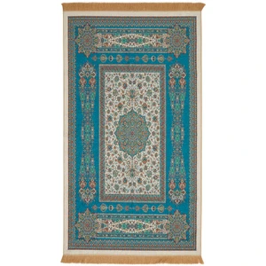 Bursa İpek Petrol Mavi Kadife Halı Seccade