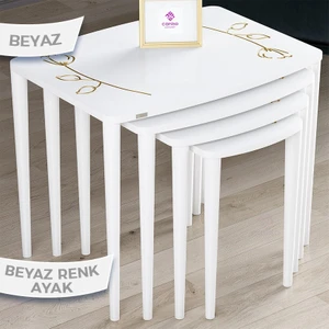 Concept Katre Serisi Mdf 4 Lü  Gül Desenli  Zigon Sehpa Takımı