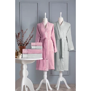Ditsy Aile Bornoz Seti Pembe-Gri