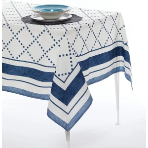 Ays Home Baklava Desen Mavi 145X200  Leke Tutmaz Petek   Kumaş Masa Örtüsü