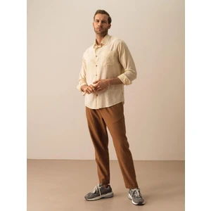 Erkek Taş Rengi Regular Fit Pamuklu Basic Gömlek