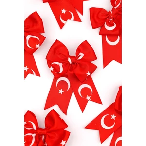 Kız Çocuk Saç Tokası – Kırmızı Polyester Fiyonk, Türk Bayrağı Ay Yıldız Desenli, Günlük ve Özel Gün Kullanımı