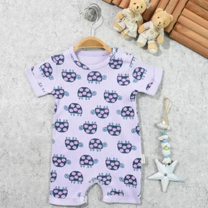 Çiçekli Kaplumbağa Desenli Raporlu Kız Bebek Tulum