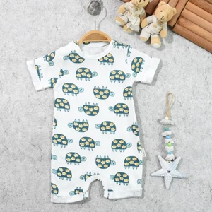 Çiçekli Kaplumbağa Desenli Raporlu Kız Bebek Tulum