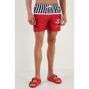 Desenli Deniz Şortu Belden Bağlamalı Cepli Mayo Short Erkek Mayo Short 380K917