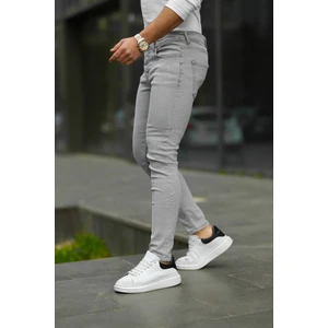 Erkek Gri Lazerli Skinny Fit Jean Pantolon