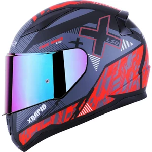 Rapıd Xtreet Mat Siyah-Kırmızı Kask Gök Küşağı Cam