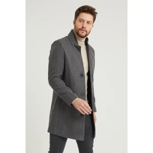 Erkek Antrasit Slim Fit Dik Yaka Kaşe Kaban