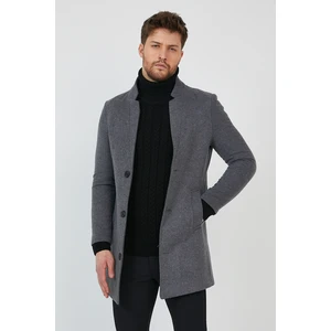 Erkek Füme Slim Fit Dik Yaka Kaşe Kaban