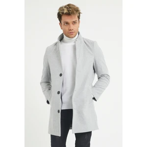 Erkek Gri Slim Fit Dik Yaka Kaşe Kaban