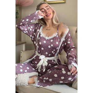 Pijama Evi Lila Papatya Desenli Sabahlıklı Pegasus Pijama Takımı
