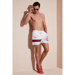 Desenli Deniz Şortu Belden Bağlamalı Cepli Mayo Short Erkek Mayo Short 380K917
