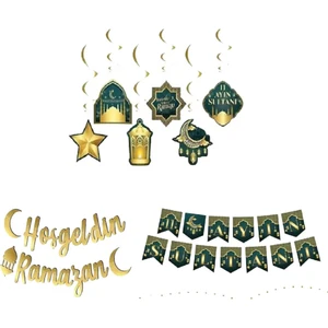 Hayaller Dükkanı  Ramazan Süsleri 6'lı Tavan Süsü,11 Ayın Sultanı Banner ve Hoşgeldin Ramazan Yazı