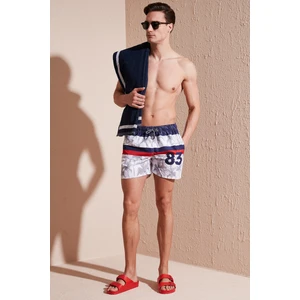 Desenli Deniz Şortu Belden Bağlamalı Cepli Mayo Short Erkek Mayo Short 380K917