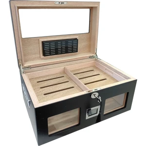 Siyah 2 Katlı Camlı Dijital Humidor Puro Kutusu RC59SY