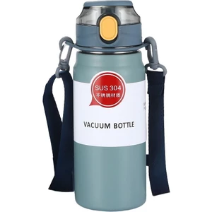 304 L Çelik Mavi 600 ml Askılı ve Pipetli Matara Suluk CIN411MV