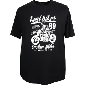 Maruf Shop Erkek Büyük Beden Battal Boy Baskılı Bisiklet Yaka Tişört