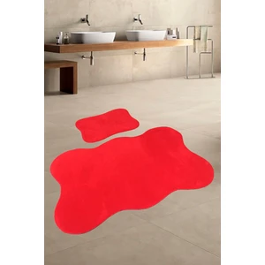 Bonny Home Anatolia 2'li Kırmızı 80X140 + 50X70 cm Büyük Ebat Banyo Paspası Seti Kaymaz Tabanlı Klozet Takımı
