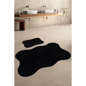 Bonny Home Anatolia 2'li Siyah  80X140 + 50X70 cm Büyük Ebat Banyo Paspası Seti Kaymaz Tabanlı Klozet Takımı