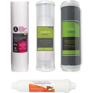 10" 4'lü Arıtma Filtresi Seti : Sediment + Blok Aktif Karbon + Granül Aktif Karbon + Hindistan Cevizi Tatlandırıcı Filtre