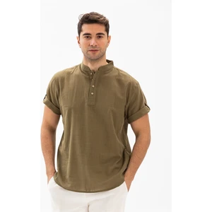 Eliş Şile Bezi Kısa Kol Şile Bezi Bodrum Erkek T-Shirt Haki