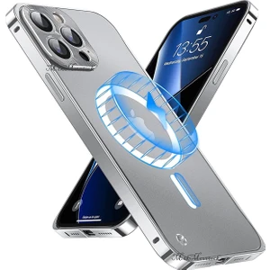 M.TK Moveteck Iphone 14 Pro Kılıf Arkası Cam Polikarbon Kenarları Metal Bumper Açılır Kapanır Magsafe Kapak Pc Slim Zırh
