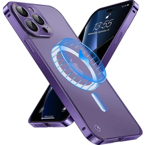 M.TK Moveteck Iphone 14 Pro Kılıf Arkası Cam Polikarbon Kenarları Metal Bumper Açılır Kapanır Magsafe Kapak Pc Slim Zırh