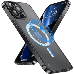 M.TK Moveteck Iphone 14 Pro Kılıf Arkası Cam Polikarbon Kenarları Metal Bumper Açılır Kapanır Magsafe Kapak Pc Slim Zırh