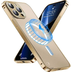 M.TK Moveteck Iphone 14 Pro Kılıf Arkası Cam Polikarbon Kenarları Metal Bumper Açılır Kapanır Magsafe Kapak Pc Slim Zırh