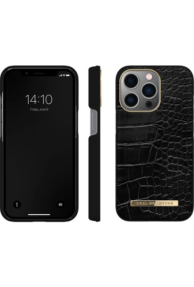 Ideal Of Sweden Atelier Case Apple iPhone 13 Pro Max Uyumlu Tasarım Pu Deri Kılıf - Neo Noir Croco